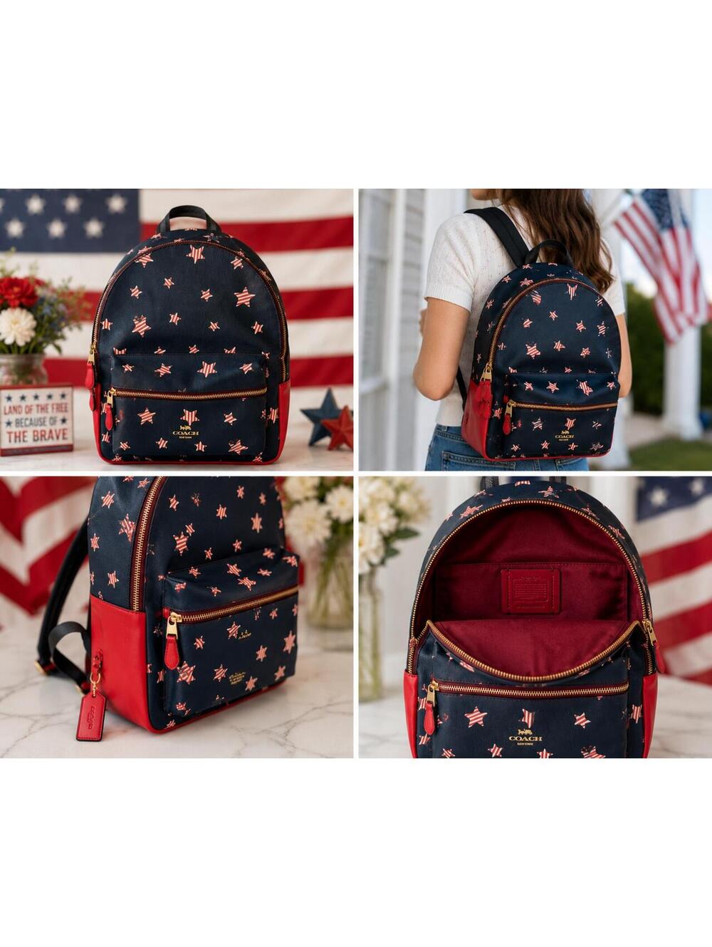 Coach Charlie Star Print Mini Backpack NWOT Navy Red Patriotic Americana Bag